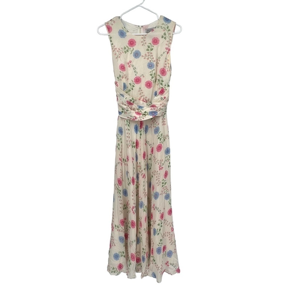 Adrianna Papell Cream Pink Floral Sleeveless Silk Maxi Dress Size 10 Women’s